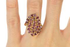 10K Yellow Gold Retro Ruby Cluster Cocktail Statement Ring