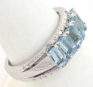 Shimmering 5-Stone Aquamarine & Diamond Ring in Sterling Silver