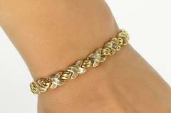 14K Yellow Gold Baguette Diamond X Link Hugs & Kisses Tennis Bracelet