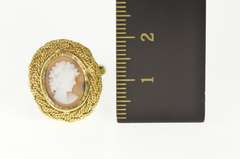 18K Yellow Gold Ornate Lady Carved Cameo Woven Halo Ring