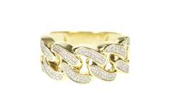 10K Yellow Gold Pave Diamond Men's Chain Design Statement Ring