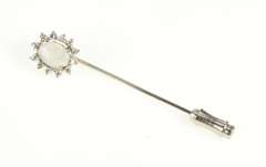 10K White Gold Oval Natural Opal Diamond Halo Stick Pin