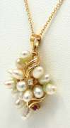 Fantastic 14kt YG Pearl, Ruby, and Diamond Accent Cluster Necklace