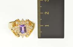 14K Yellow Gold 1.42 Ctw Emerald Cut Amethyst Diamond Cluster Ring