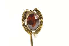 14K Yellow Gold Victorian Oval Garnet Seed Pearl Wavy Pin/Brooch