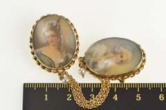 14K Yellow Gold Victorian Painted Lady Portrait Chain Pin/Brooch