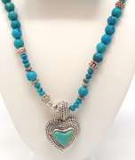 Sterling Silver Turquoise Heart Beaded Necklace