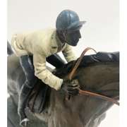 Jockey Riding Horse Bronze Statue Marble Base Sculpture