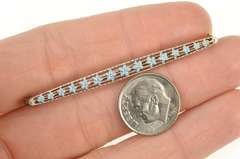 14K Yellow Gold Art Deco Blue Enamel Daisy Filigree Bar Pin/Brooch