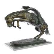 A Cowboy on Horse Woolly Chaps Bronze Sculpture