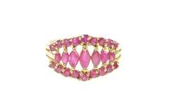 10K Yellow Gold Graduated Marquise Natural Ruby Statement Ring
