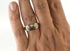 14K Yellow Gold Retro Two Tone Diamond Men's Wedding Band Ring