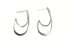 14K White Gold Diamond Curved Wavy Semi Hoop Dangle Earrings