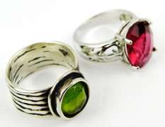 2 Sterling Gemstone Rings, 9 & 9.5