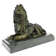 African Lion Roaring Bronze Sculpture on Marble Base Statue