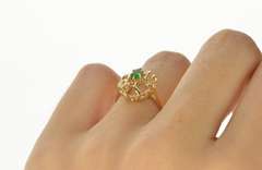 14K Yellow Gold Natural Emerald Solitaire Wavy Swirl Cocktail Ring