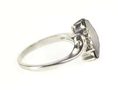 10K White Gold Faceted Black Onyx CZ Accent Retro Bypass Ring