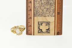 14K Yellow Gold Opal Diamond Accent Wavy Design Statement Ring