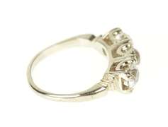10K White Gold Three Stone Cubic Zirconia Retro Statement Ring