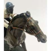 Jockey Riding Horse Bronze Statue Marble Base Sculpture