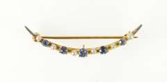 14K Yellow Gold Victorian Seed Pearl Syn. Sapphire Moon Pin/Brooch