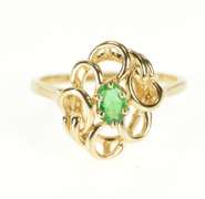 14K Yellow Gold Natural Emerald Solitaire Wavy Swirl Cocktail Ring
