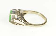 14K White Gold Oval Jade Diamond Accent Ornate Scroll Design Ring