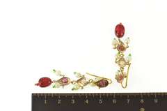 14K Yellow Gold Victorian Ruby Pearl Tourmaline Fringe Dangle Earrings