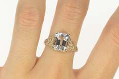 14K White Gold Blue Topaz Art Deco Filigree Statement Ring