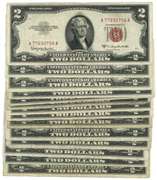 14 mixed 1953 & 1963 Series $2 Red Seal Notes