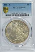 Super Gem BU 1881-S Morgan Silver Dollar. PCGS MS65