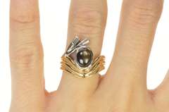 14K Yellow Gold Two Tone Retro Black Star Sapphire Diamond Ring