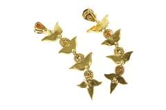 14K Yellow Gold Tiered Leaf Vine Dangle Garnet Statement Earrings