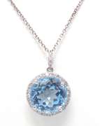 Powerful White Gold Blue Topaz w Diamond Necklace