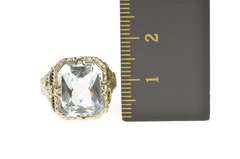 14K White Gold Art Deco Ornate Filigree Blue Topaz Statement Ring