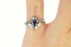 Platinum 0.97 Ctw Sapphire Diamond Baguette Engagement Ring