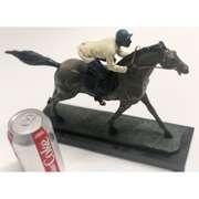 Jockey Riding Horse Bronze Statue Marble Base Sculpture