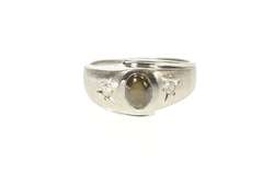 10K White Gold Black Star Sapphire Diamond Accent Men's Ring