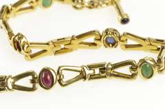 14K Yellow Gold 2.40 Ctw Ruby Emerald Sapphire Ornate Toggle Bracelet