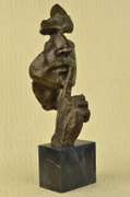 Man Hush Up Bronze Sculpture on Marble Base Figurine