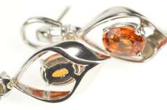 14K White Gold 1.79 Ctw Mexican Fire Opal Diamond Dangle Earrings