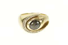 14K Yellow Gold Retro Black Star Sapphire Diamond Statement Ring