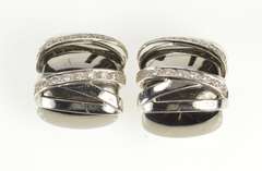 18K White Gold Two Tone X Pattern Criss Cross Statement Clip Earrings