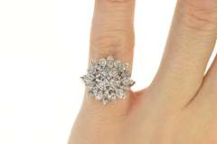 14K White Gold 1940's 0.38 Ctw Diamond Cluster Cocktail Ring