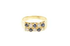 14K Yellow Gold Squared Sapphire Diamond Statement Band Ring