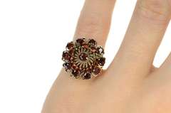 14K Yellow Gold 1960's Retro Garnet Cocktail Statement Ring