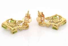 Lovely Peridot & Topaz Filigree Dangle Earrings in Vermeil