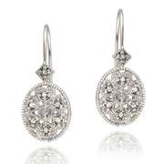 Sterling Silver Diamond Accent Filigree Oval Leverback Earrings