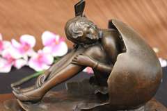 Nude Girl Emerging from Egg Shell Bronze Sculpture