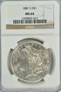Great near Gem 1881-S Morgan Silver Dollar. NGC MS64